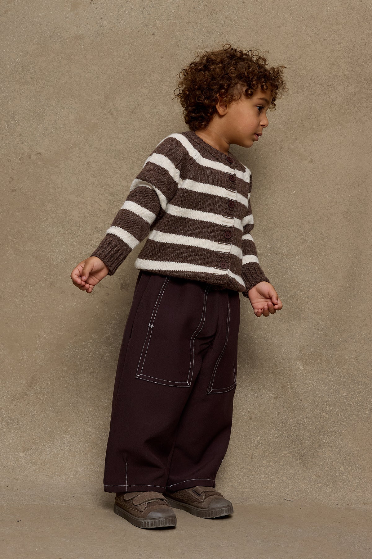Double Needle Children's Trousers Brown