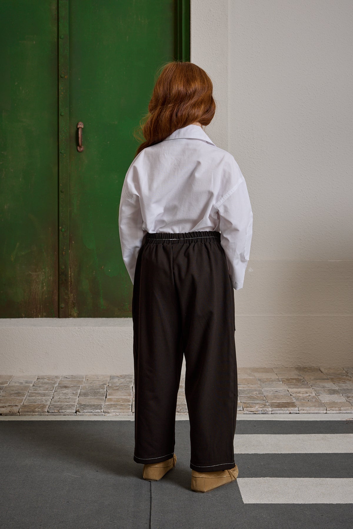 Double Needle Children's Trousers Brown