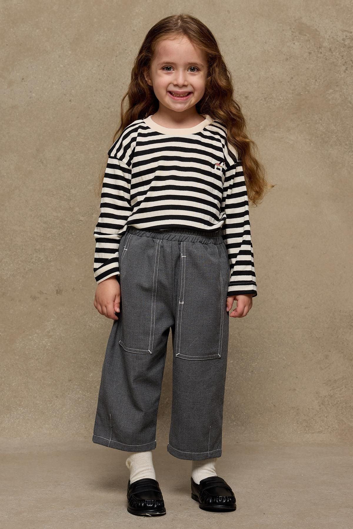 Double Needle Children's Trousers Dark Gray