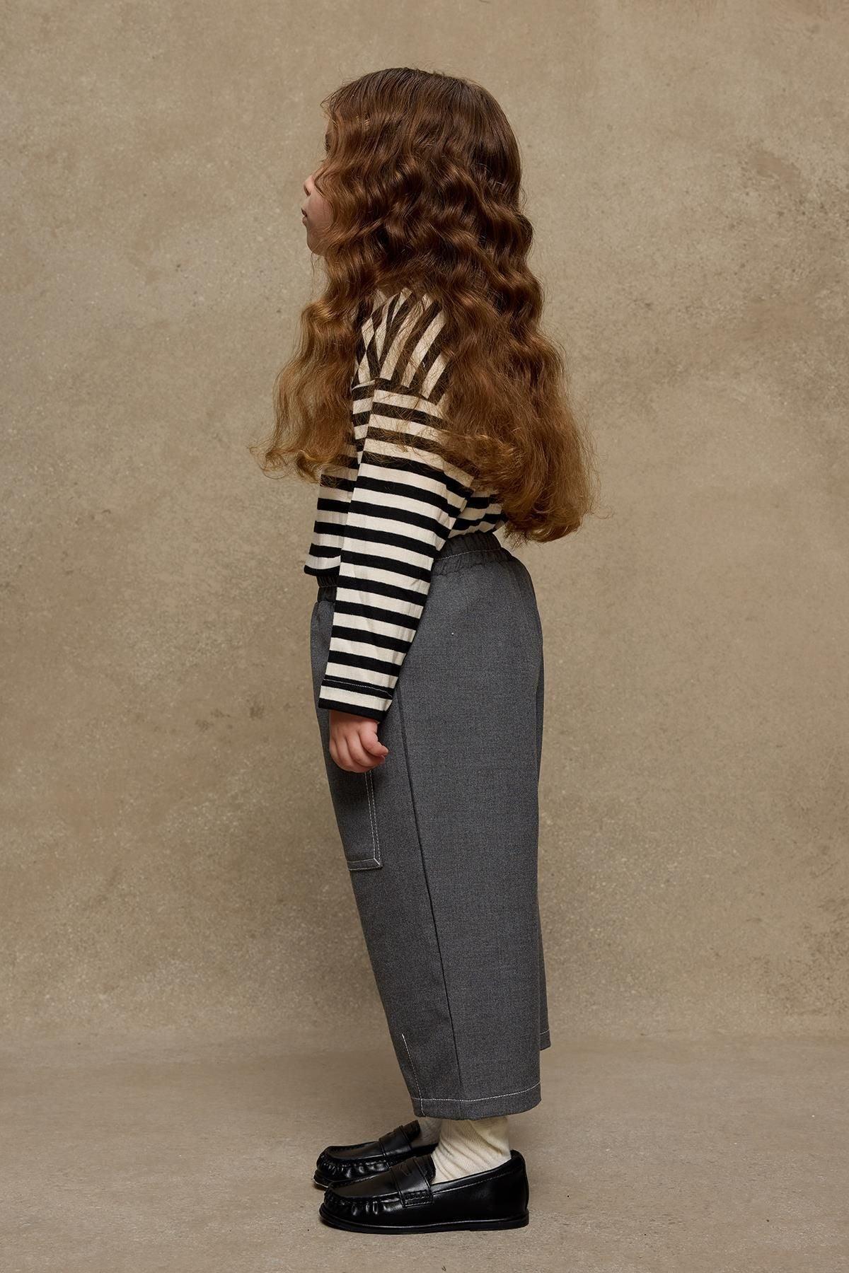 Double Needle Children's Trousers Dark Gray