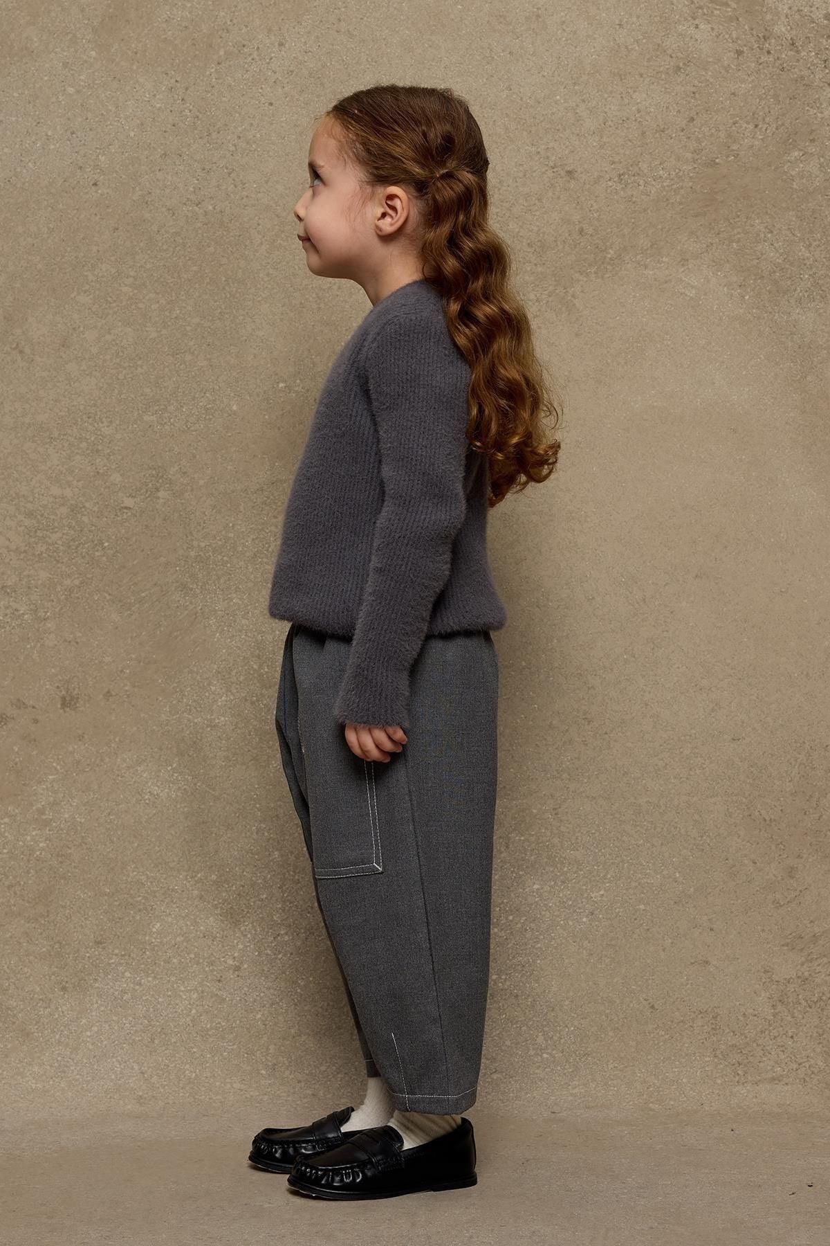 Double Needle Children's Trousers Dark Gray