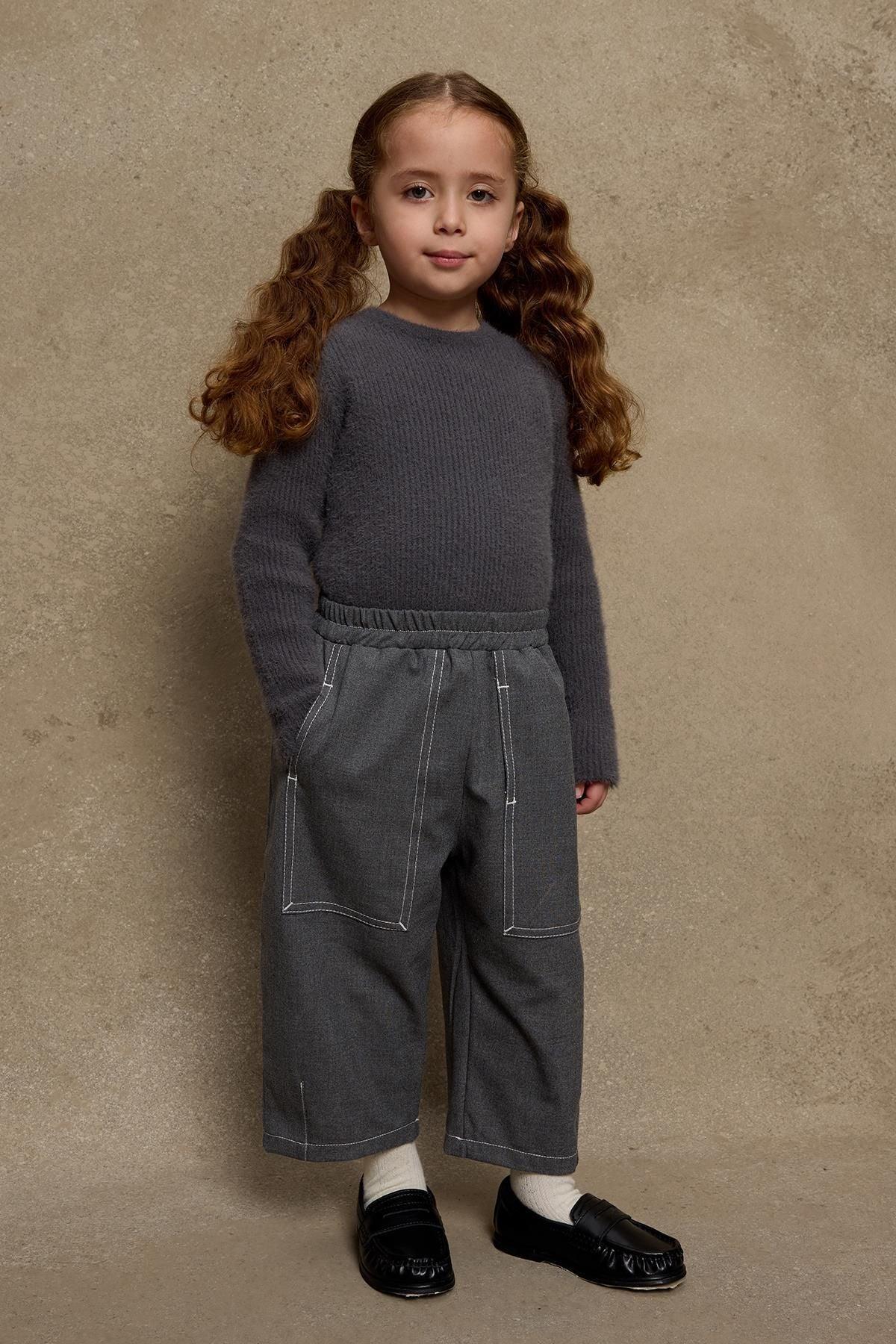 Double Needle Children's Trousers Dark Gray