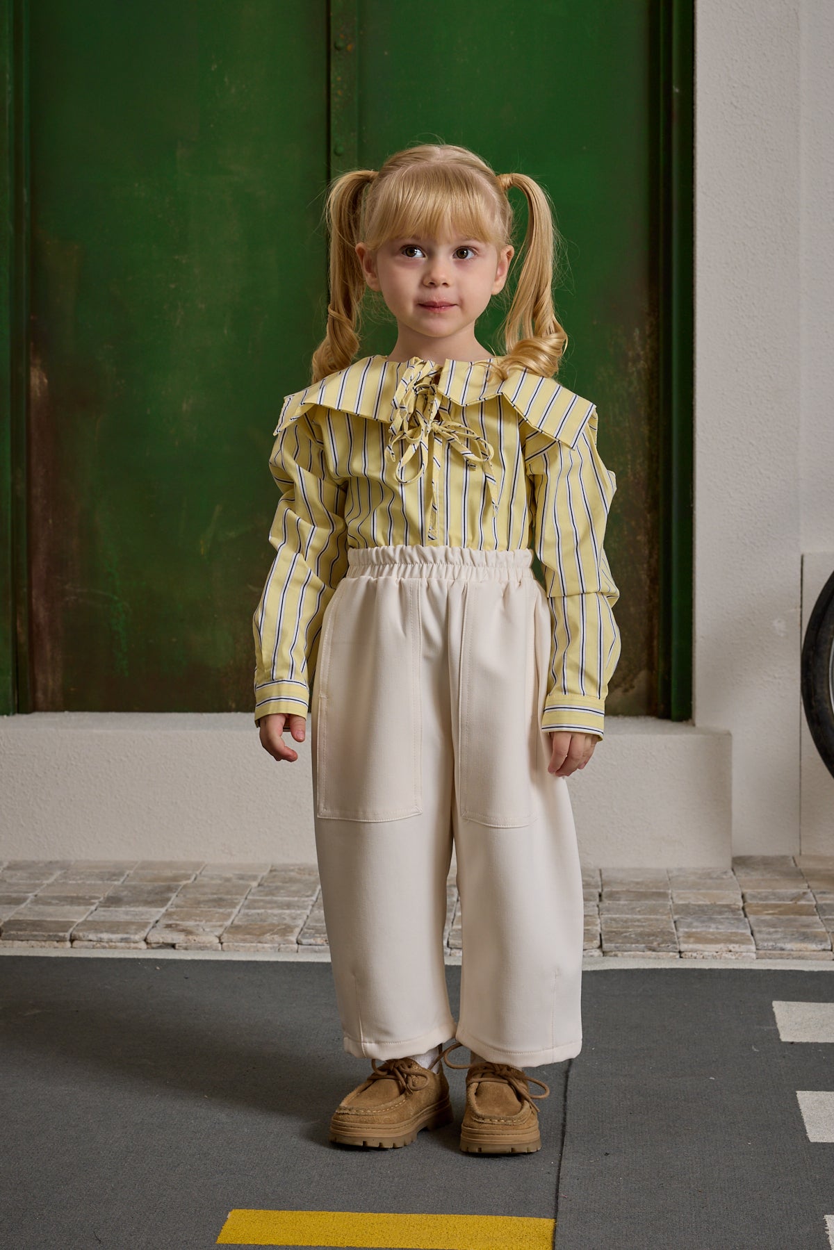 Double Needle Children's Trousers Cream