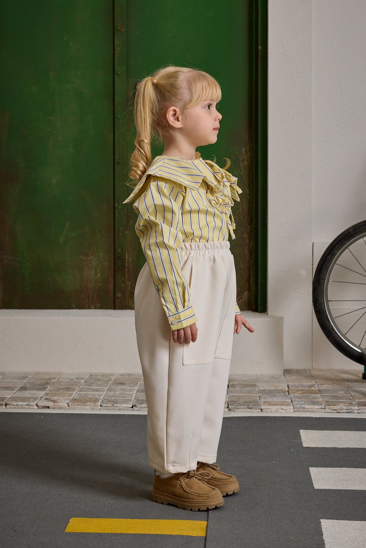 Double Needle Children's Trousers Cream