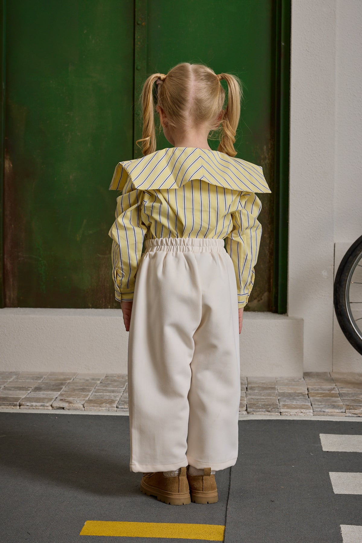 Double Needle Children's Trousers Cream