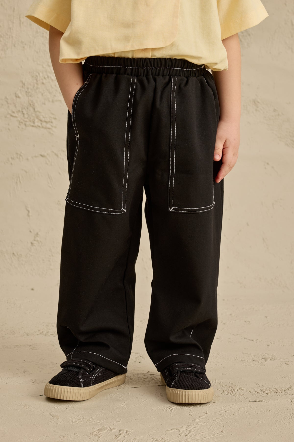 Çift İğne Çocuk Pantolon Siyah