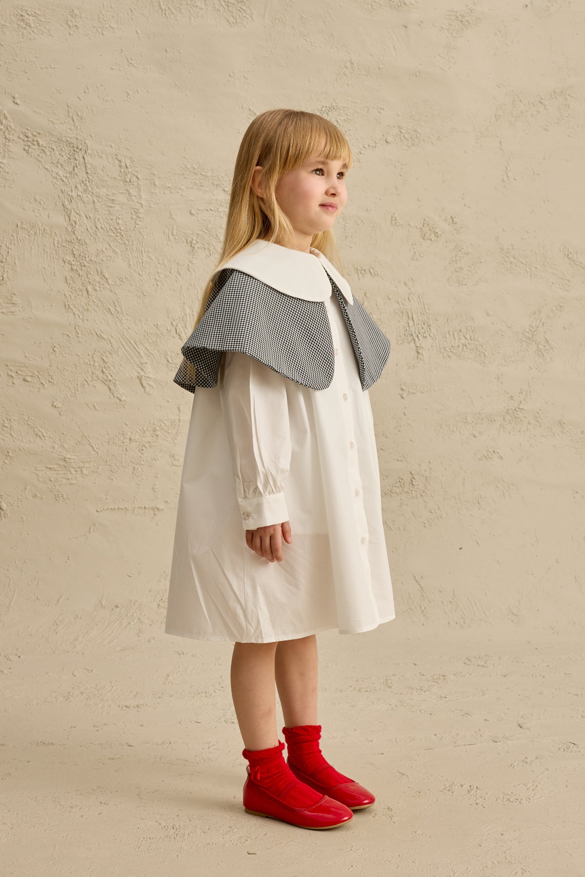 Çift Pötikare Yakalı Elbise Ekru