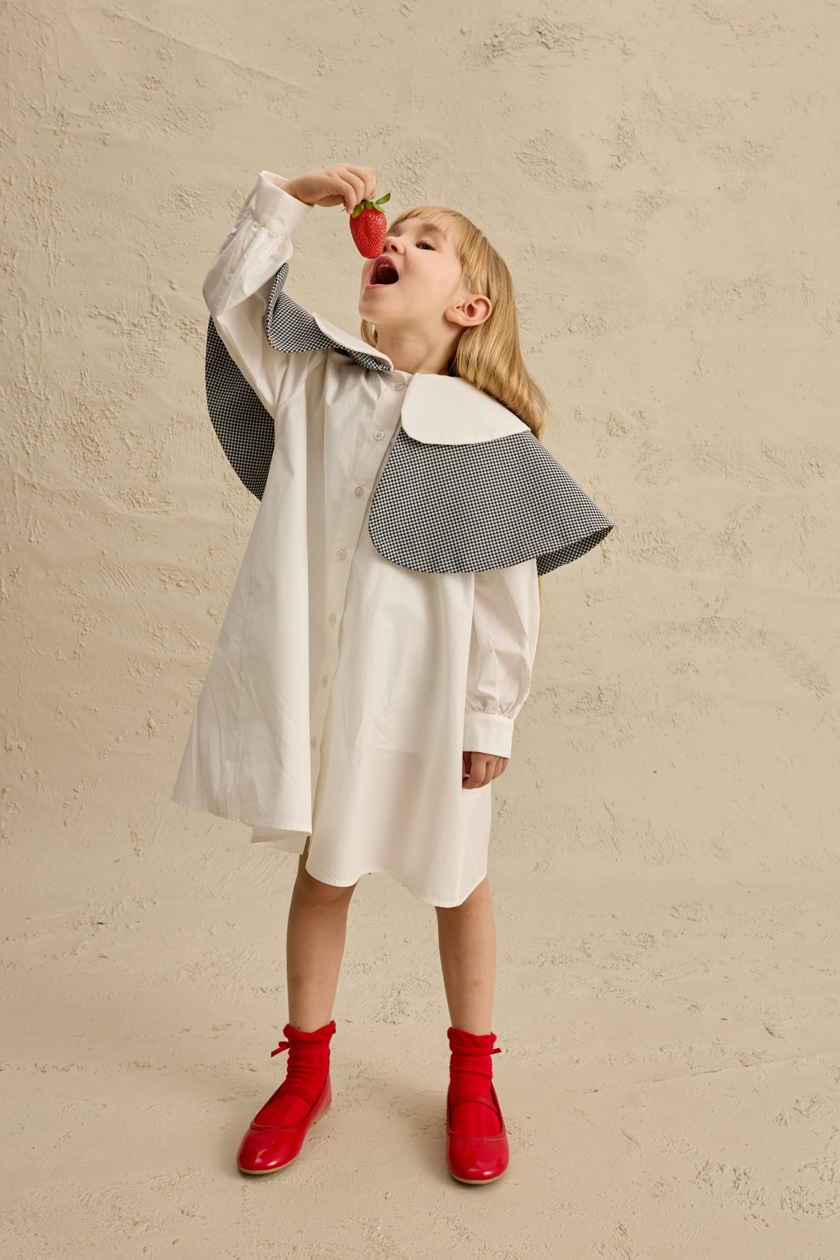 Çift Pötikare Yakalı Elbise Ekru