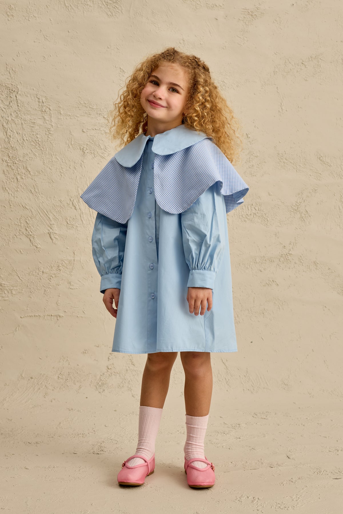 Çift Pötikare Yakalı Elbise Mavi