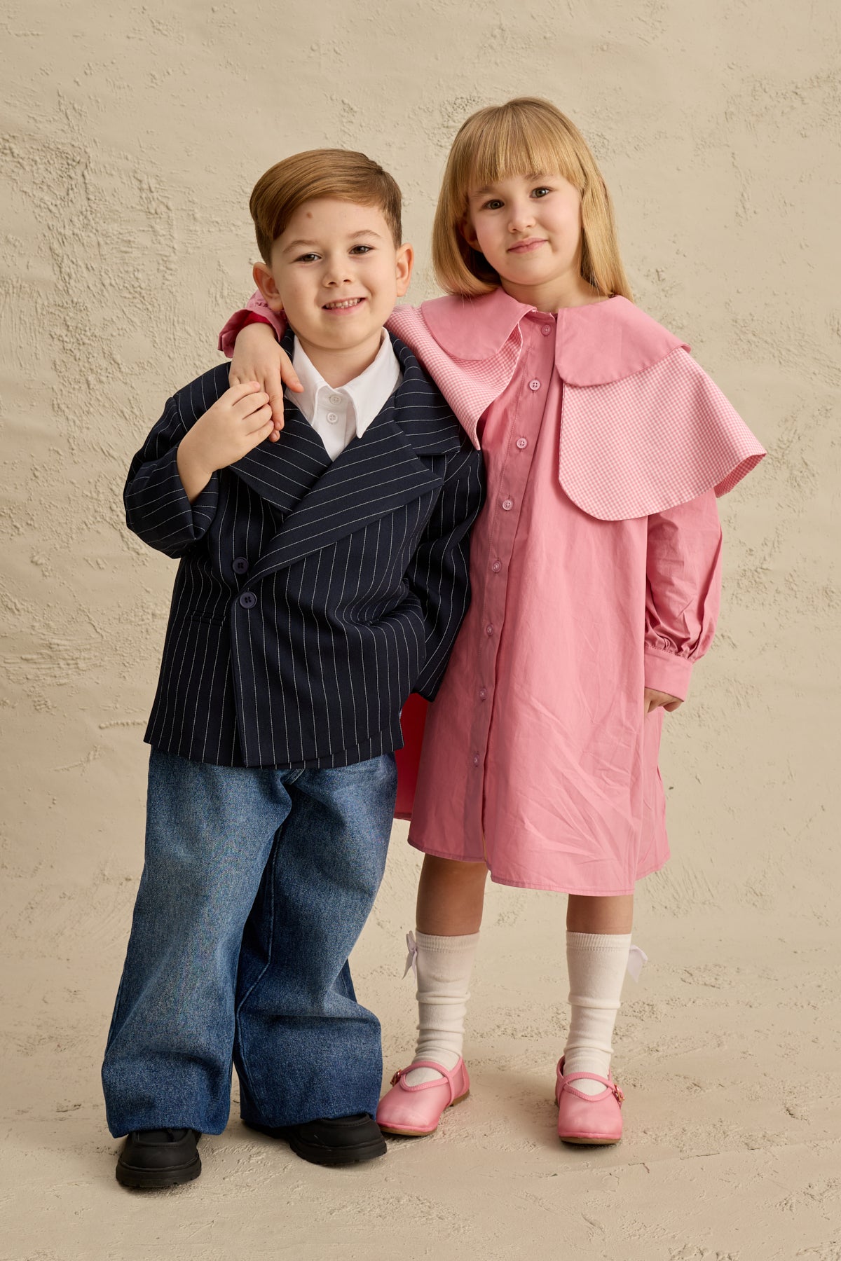 Çift Pötikare Yakalı Elbise Pembe