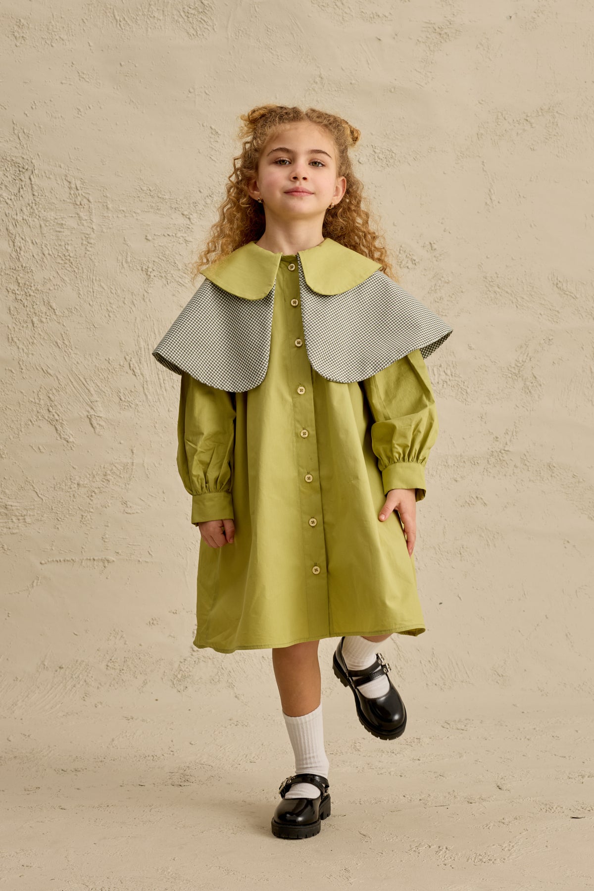 Çift Pötikare Yakalı Elbise Yeşil