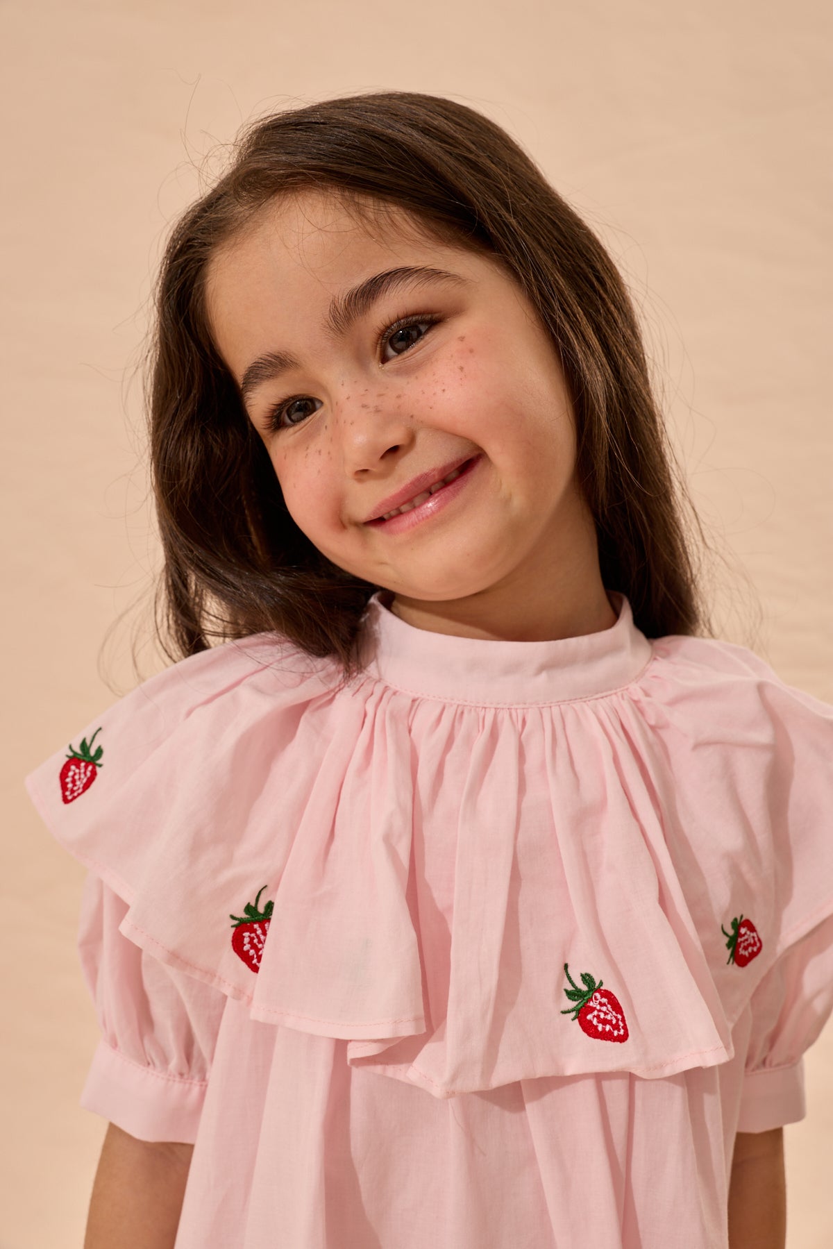Çilek Nakış Pamuk Elbise Pembe