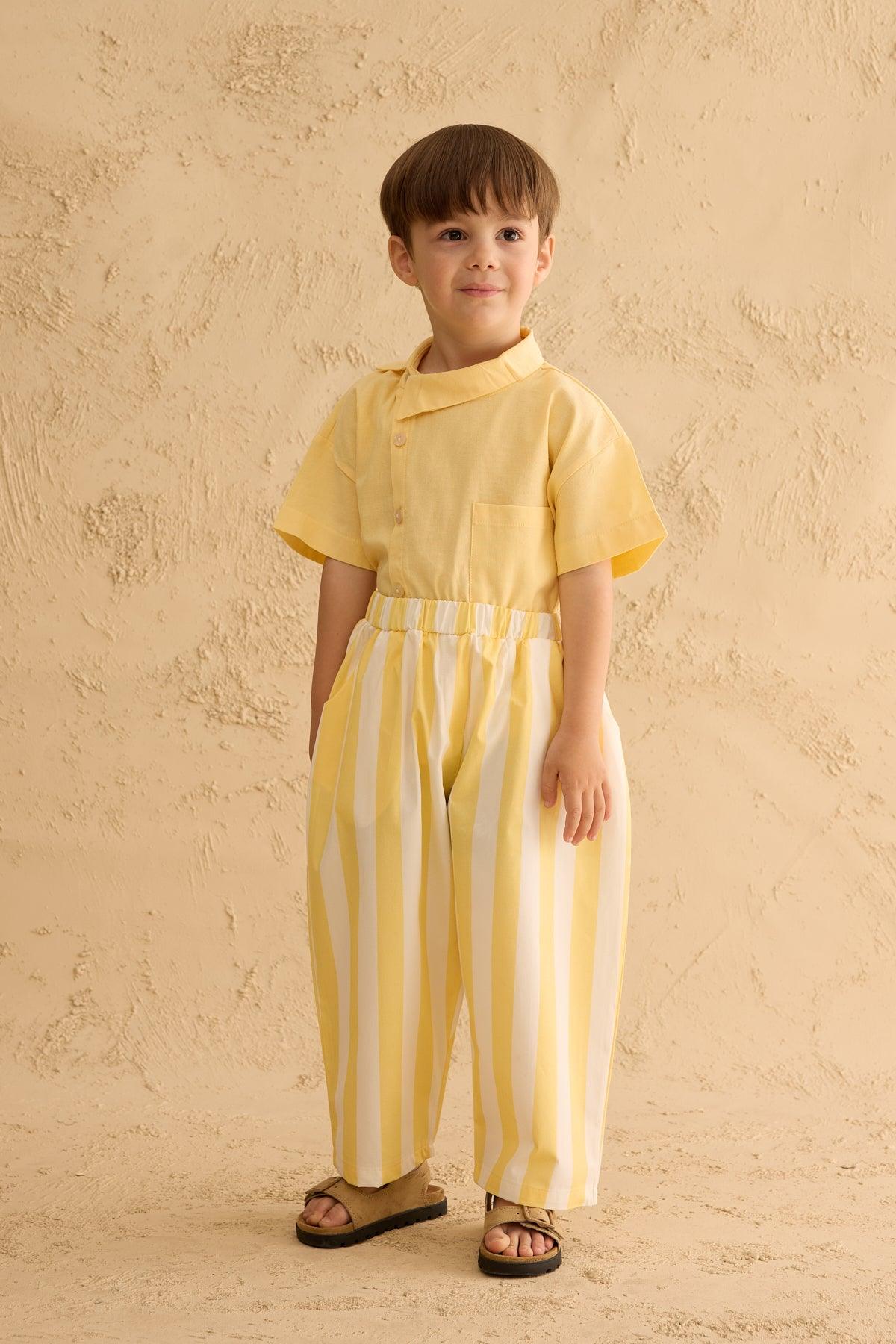 Çizgili Bomb Pantolon Sarı