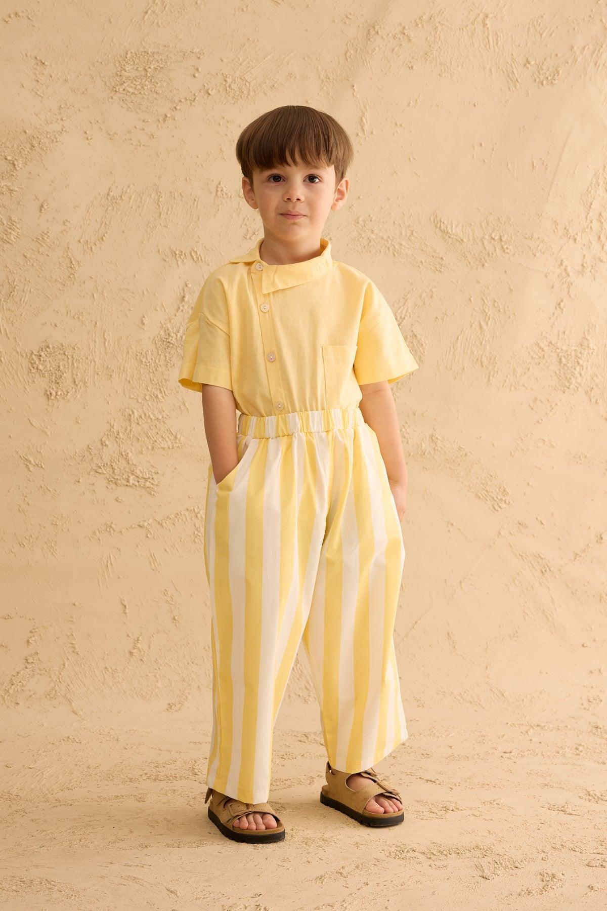 Çizgili Bomb Pantolon Sarı