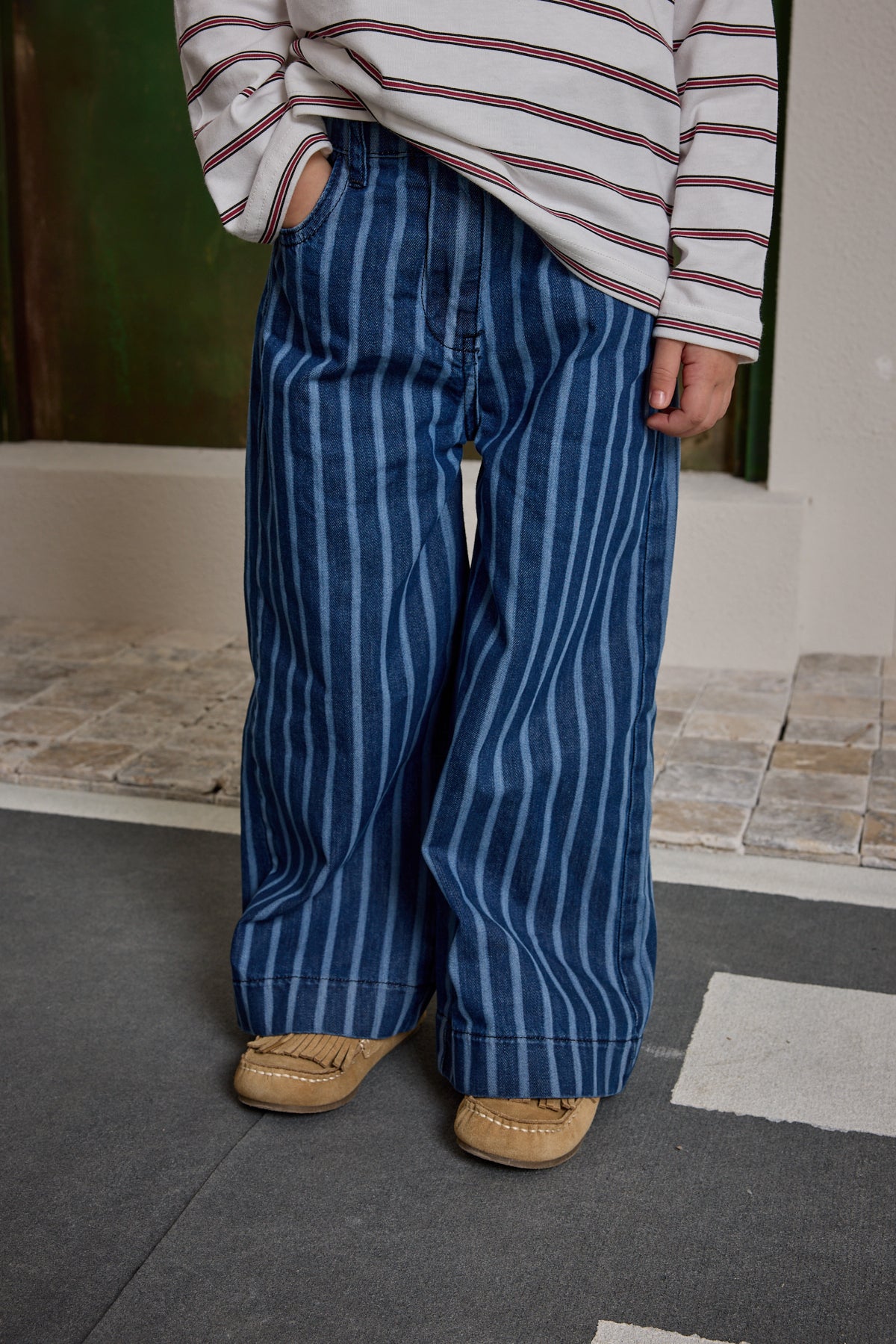 Striped Denim Trousers Dark Blue