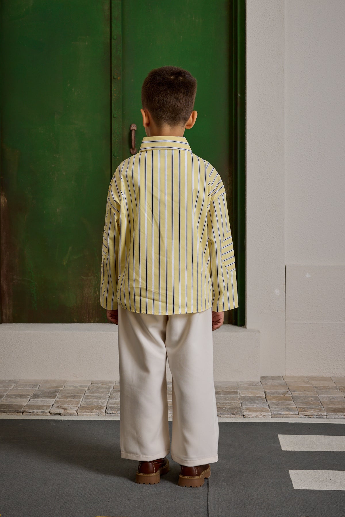 Çizgili Kanguru Cepli Gömlek Sarı