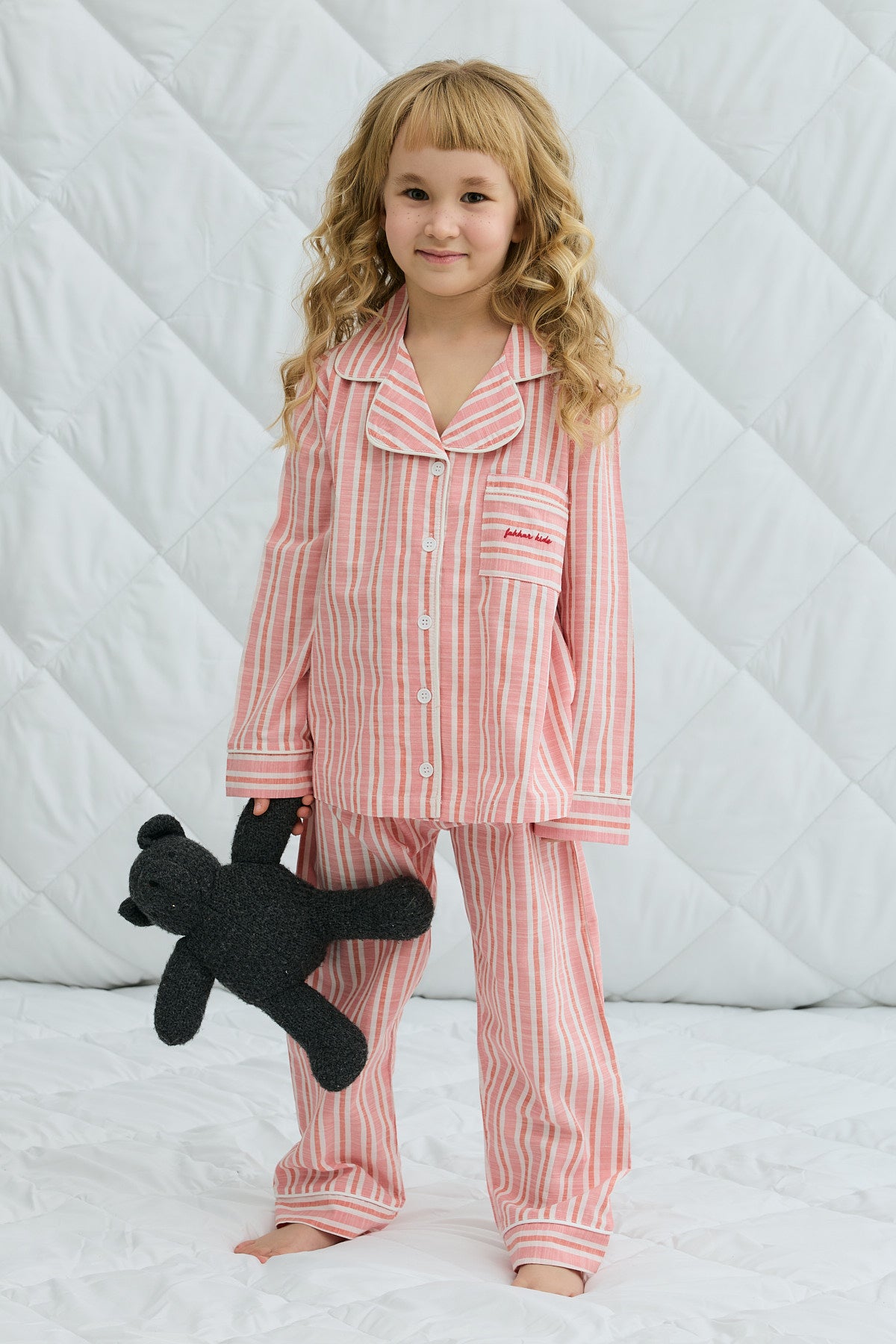 Çizgili Pamuk Gömlekli Pijama Takım Pembe