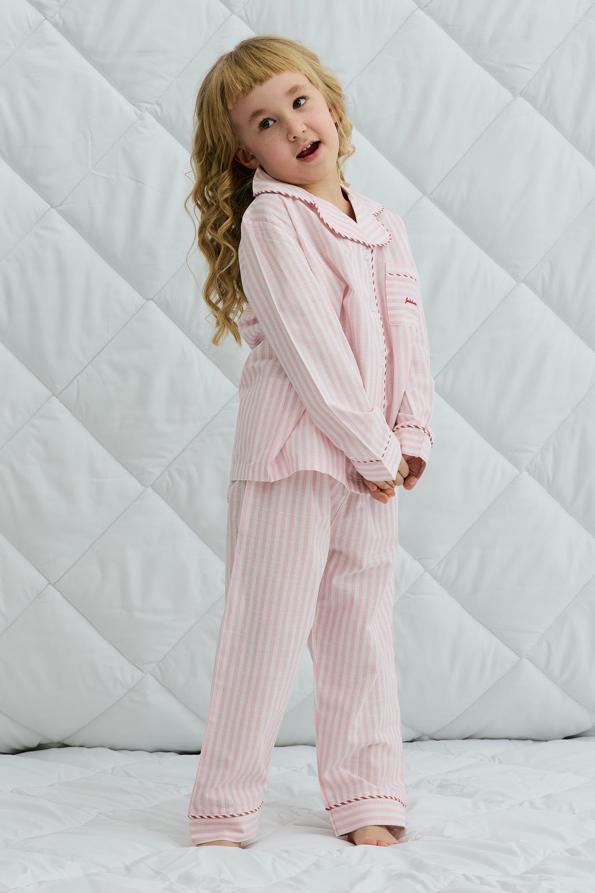 Çizgili Pamuk Pijama Takımı Pembe