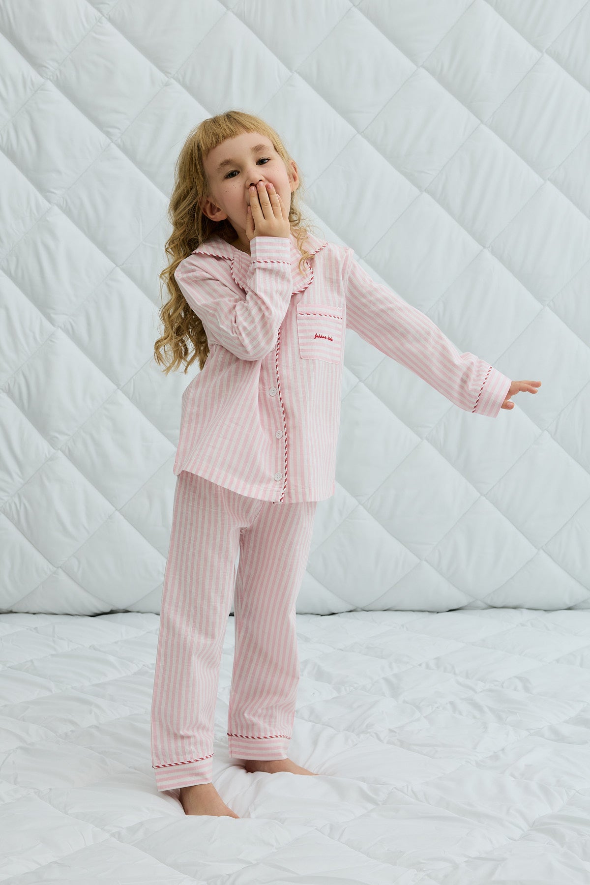 Çizgili Pamuk Pijama Takımı Pembe