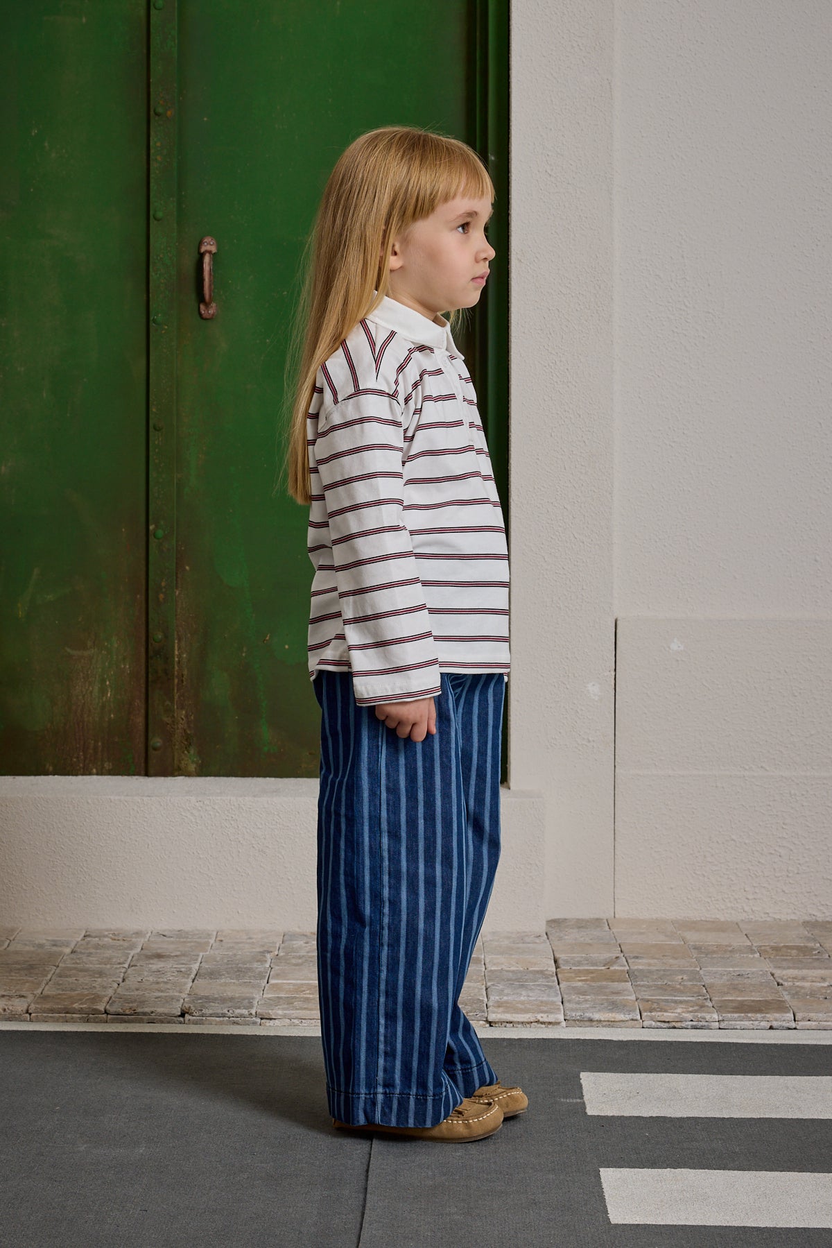 Striped Polo Collar Ecru