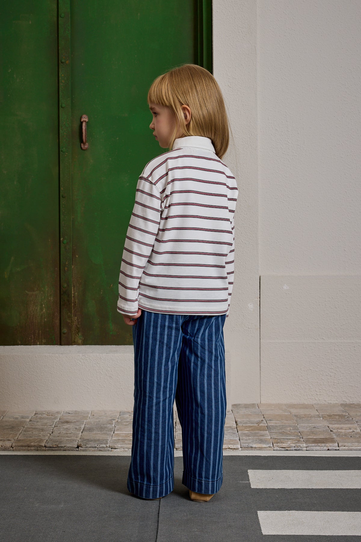 Striped Polo Collar Ecru