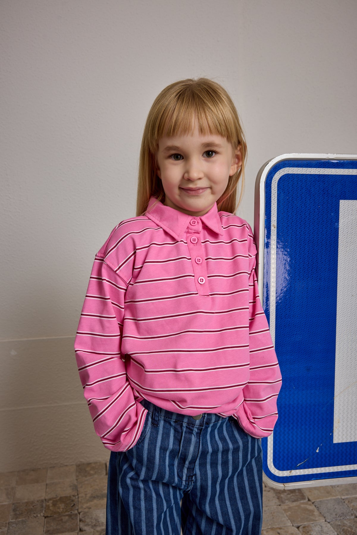 Çizgili Polo Yaka Pembe