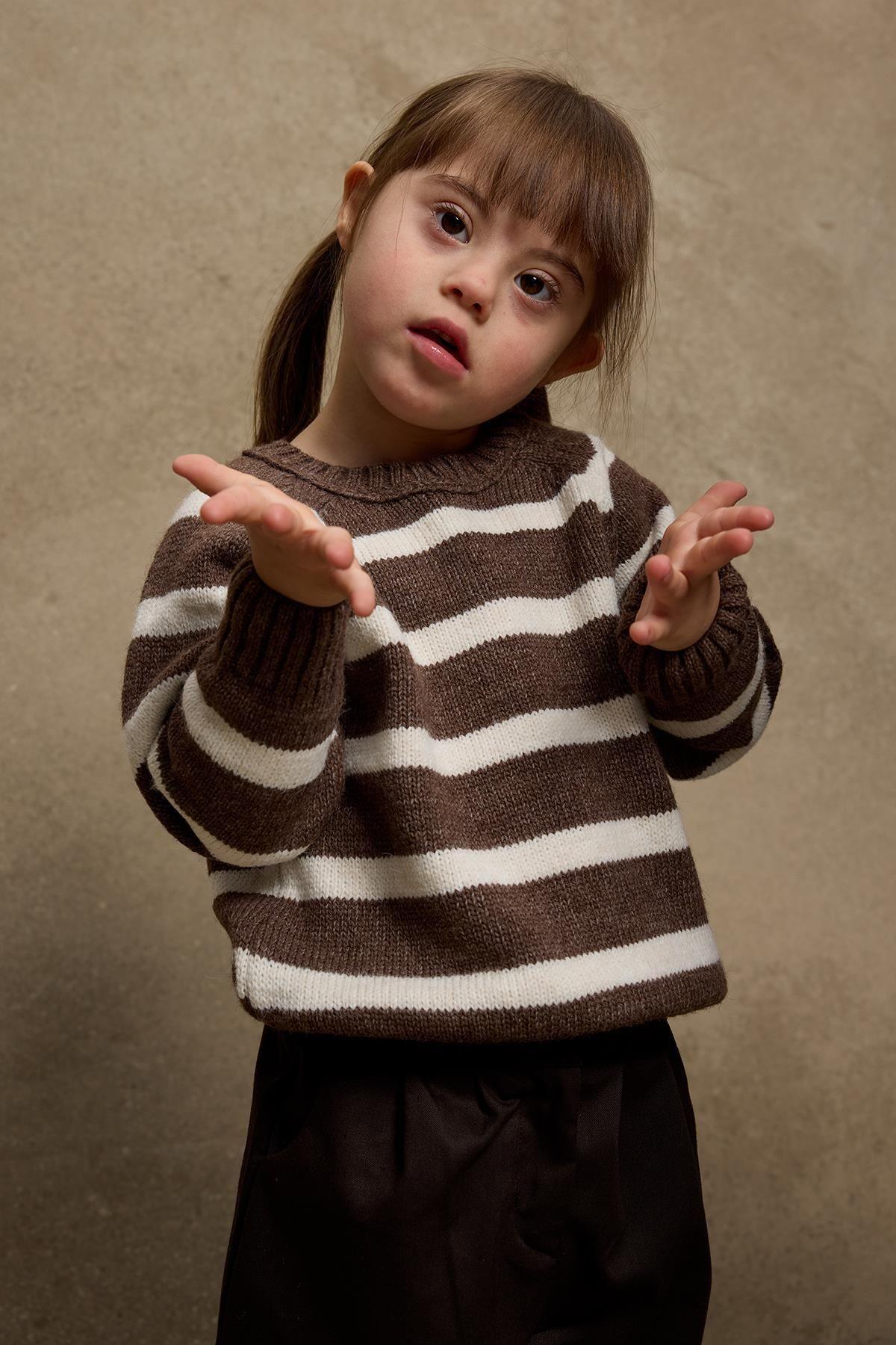 Striped Knit Sweater Brown