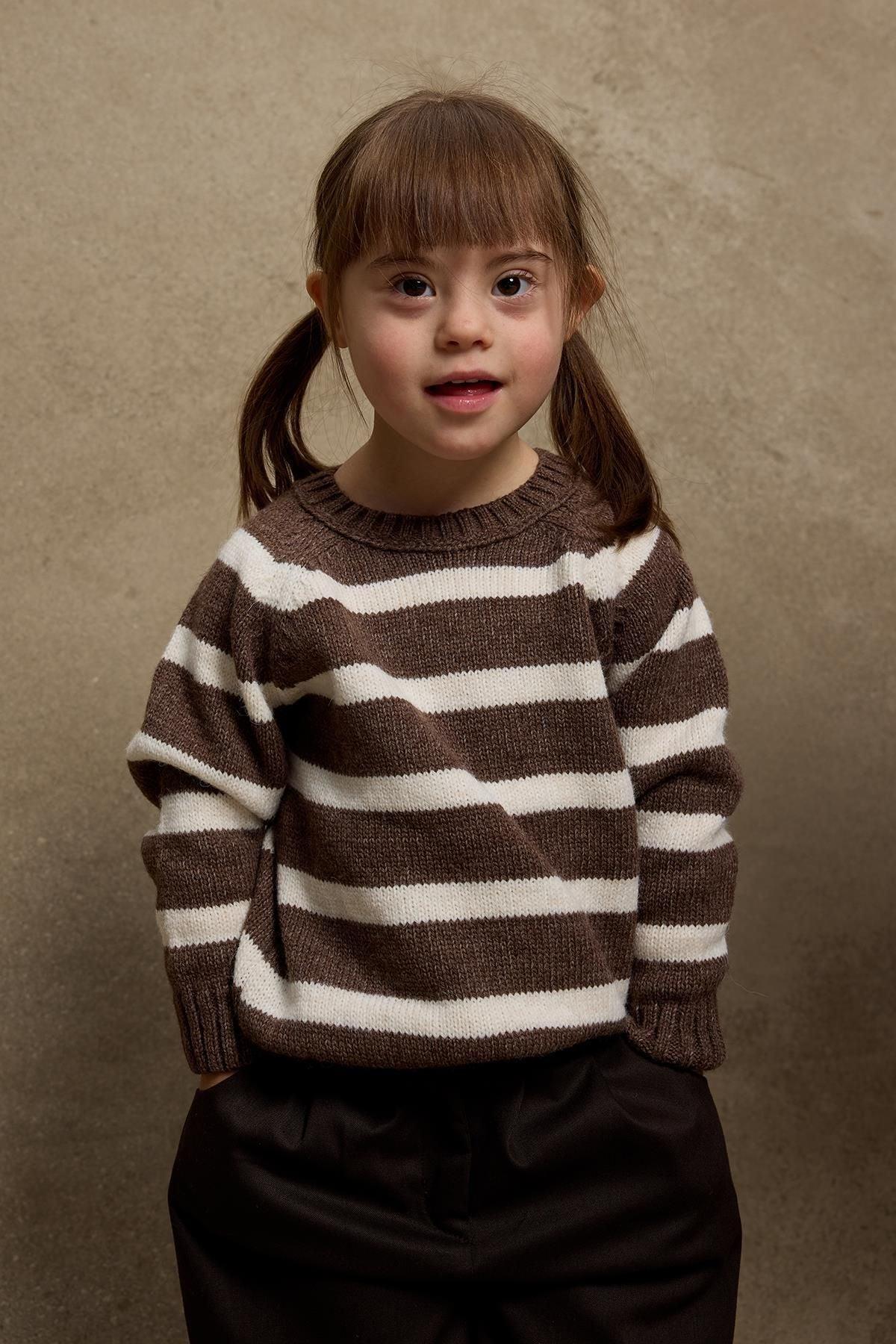 Çizgili Triko Kazak Kahverengi