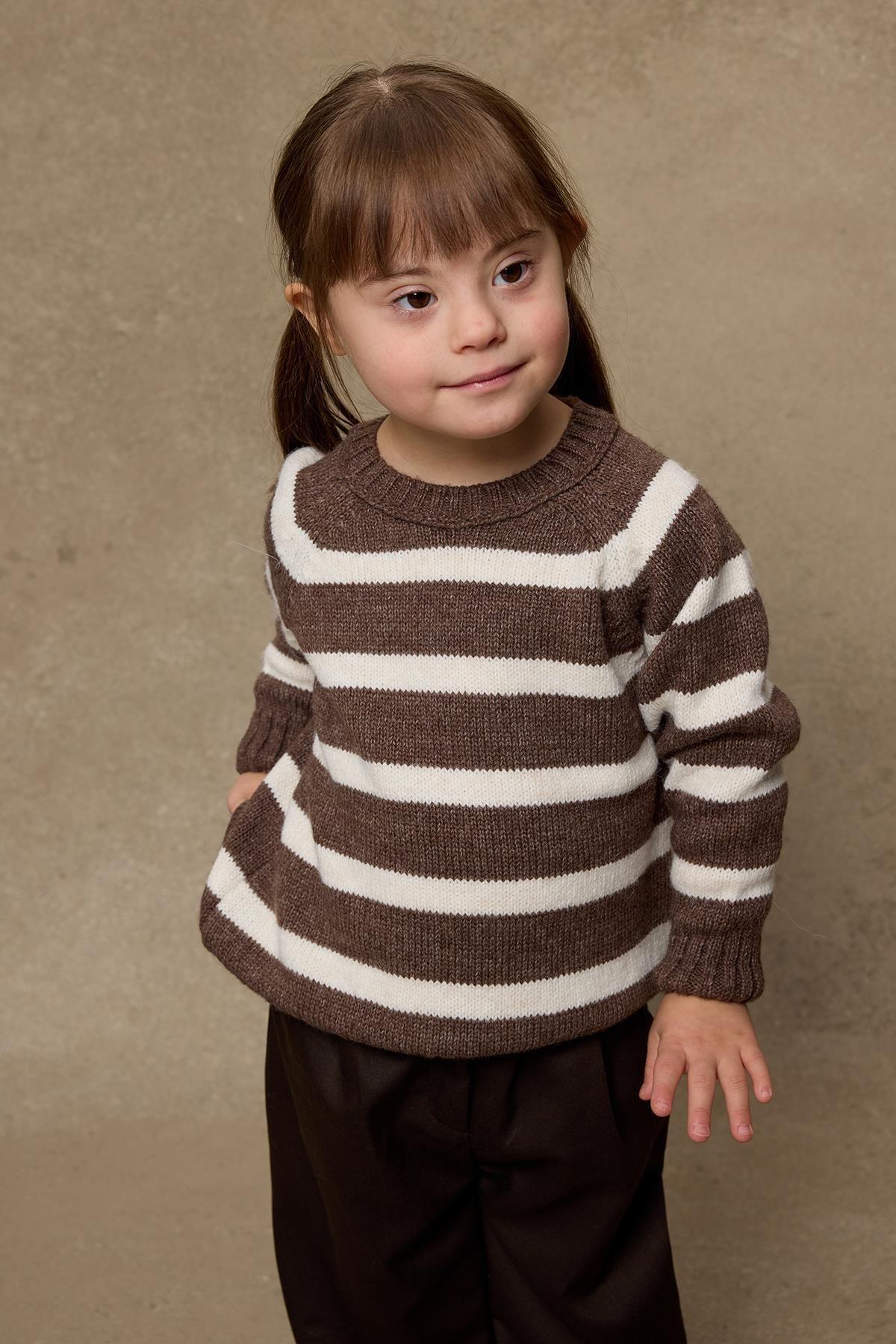 Çizgili Triko Kazak Kahverengi