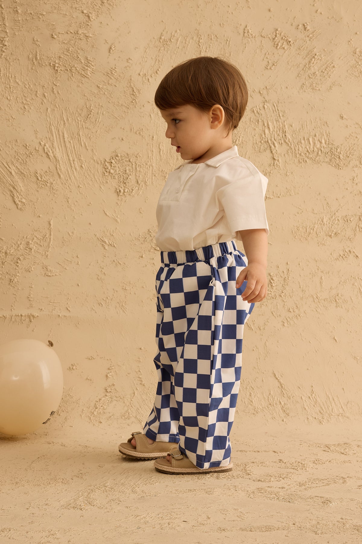 Checkerboard Pattern Baggy Trousers Navy Blue