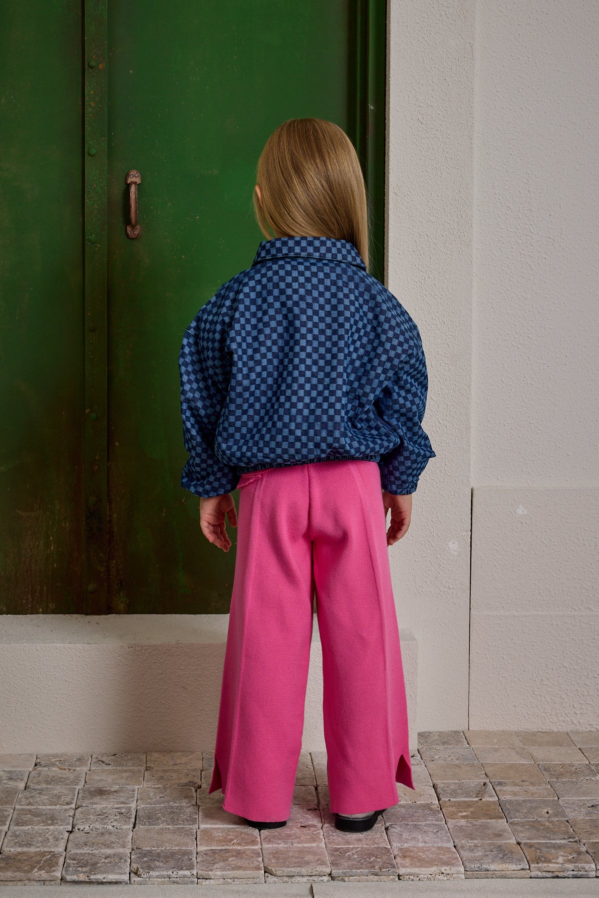 Damalı Bomber Denim Ceket Koyu Mavi