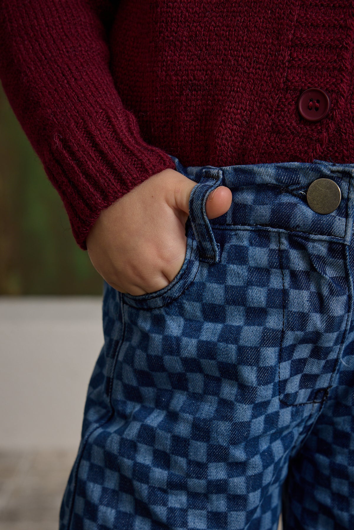 Damalı Denim Pantolon Koyu Mavi