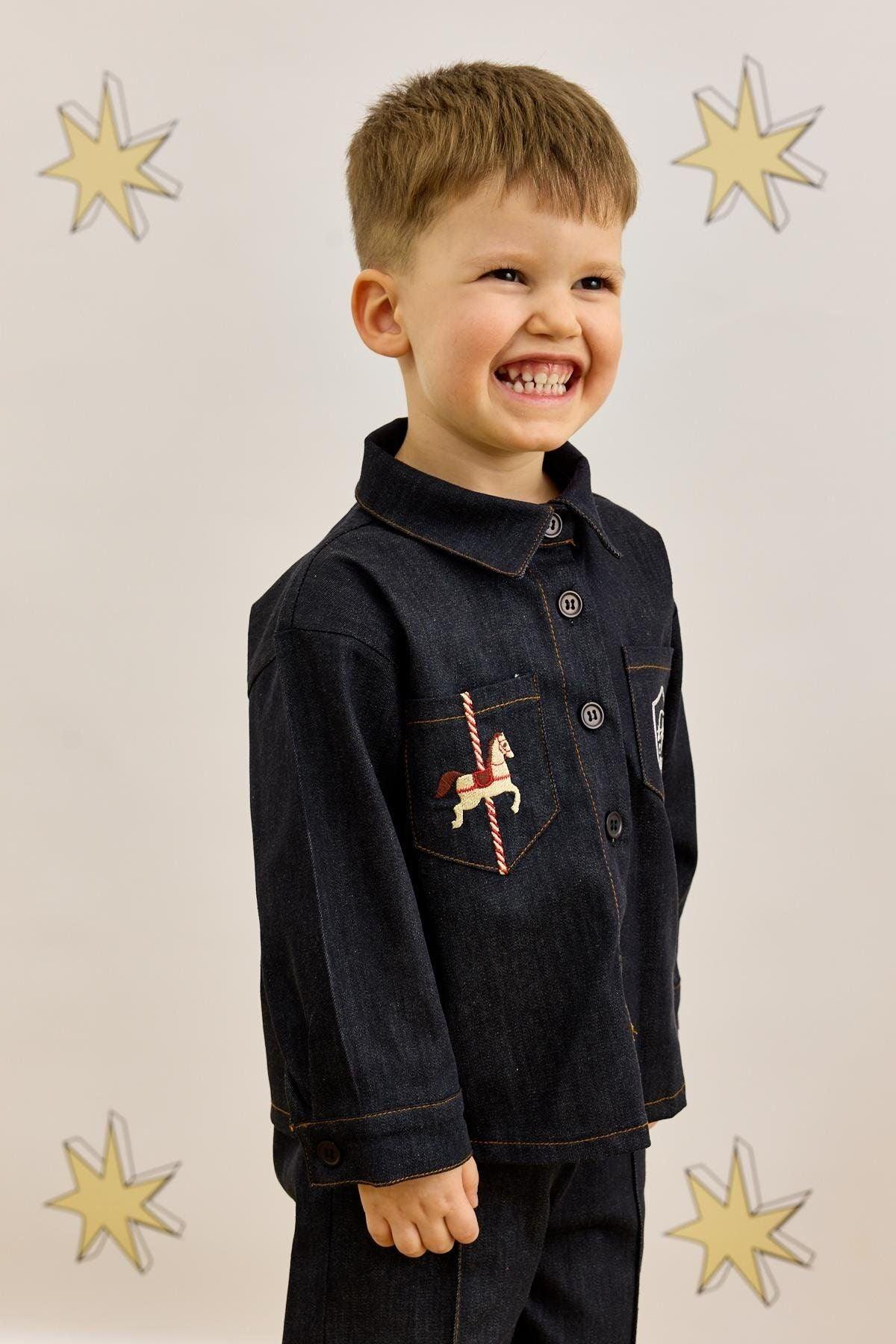 Denim Shirt Jacket Suit Navy Blue