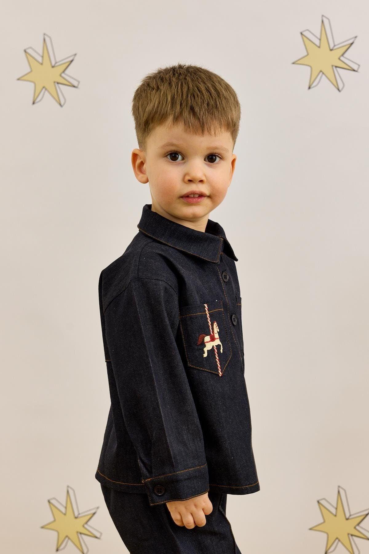 Denim Shirt Jacket Suit Navy Blue