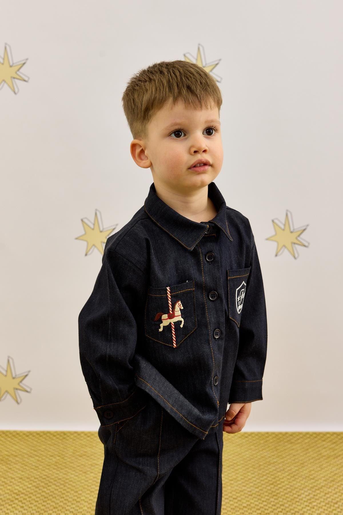 Denim Gömlek Ceket Takım Lacivert