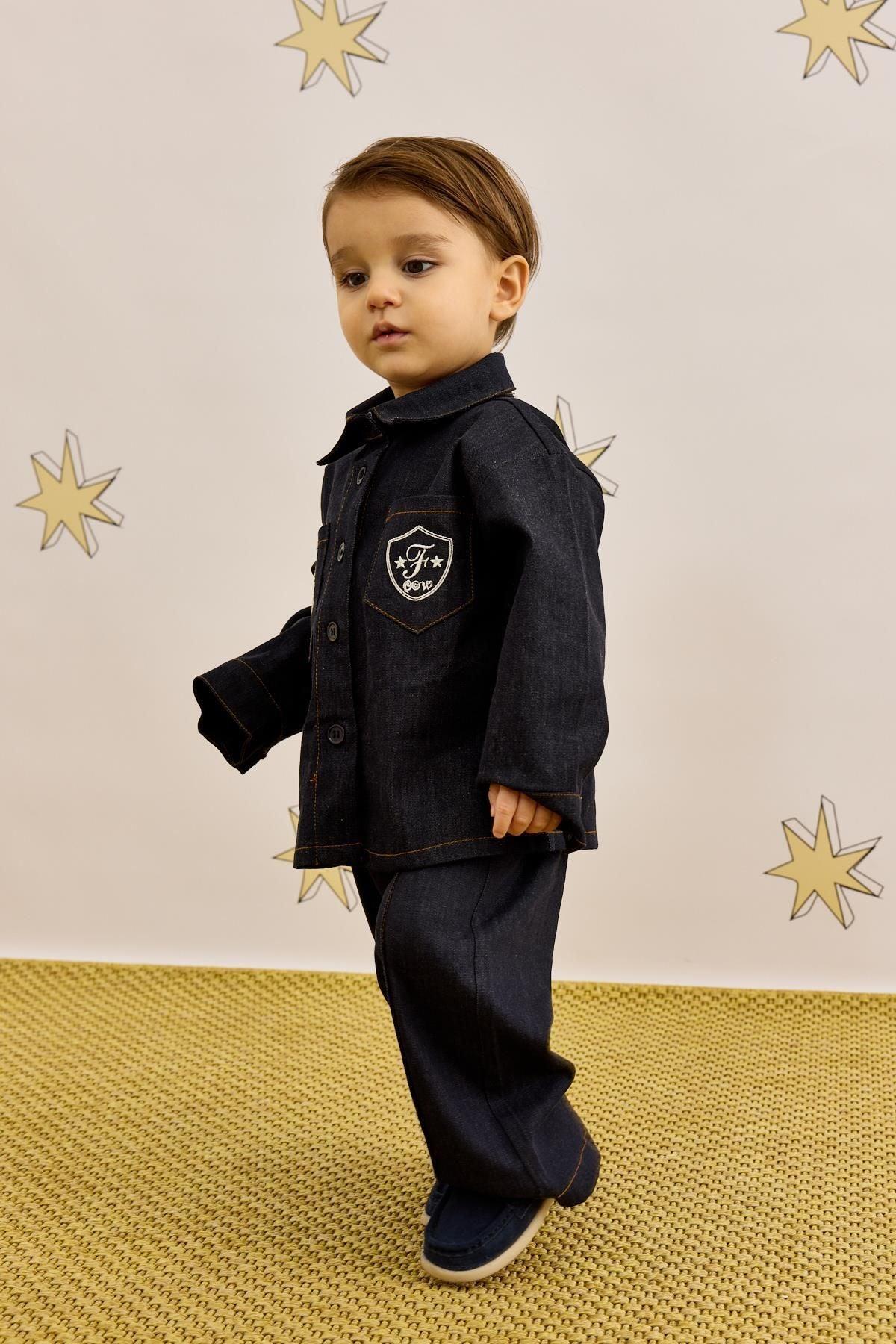 Denim Gömlek Ceket Takım Lacivert