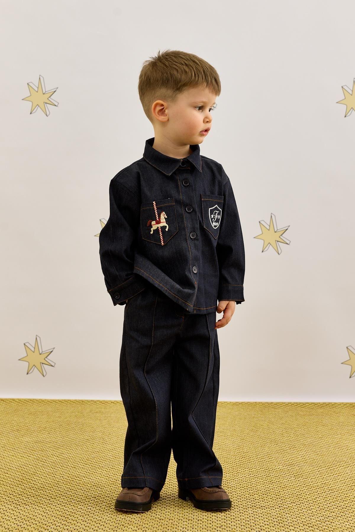 Denim Gömlek Ceket Takım Lacivert