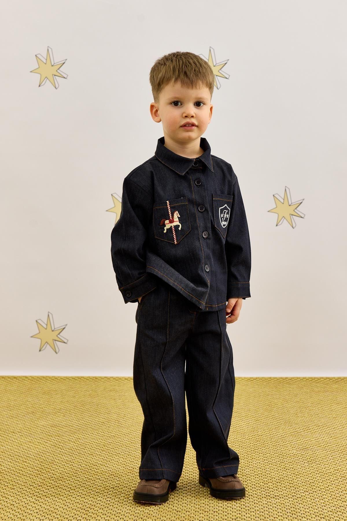 Denim Gömlek Ceket Takım Lacivert