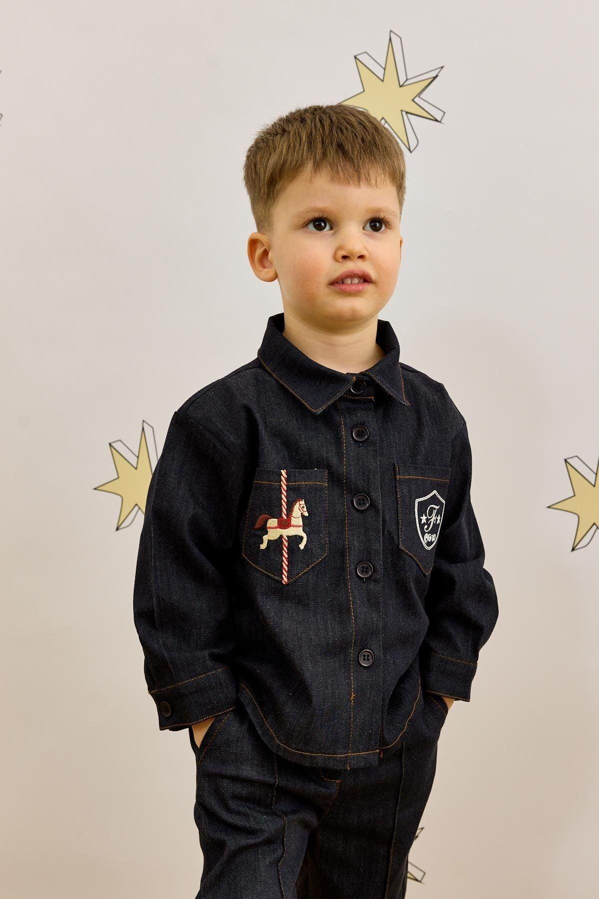 Denim Gömlek Ceket Takım Lacivert