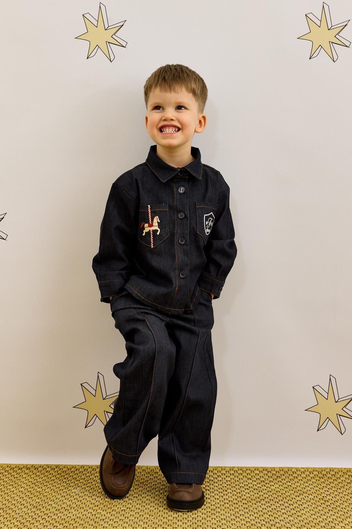 Denim Gömlek Ceket Takım Lacivert