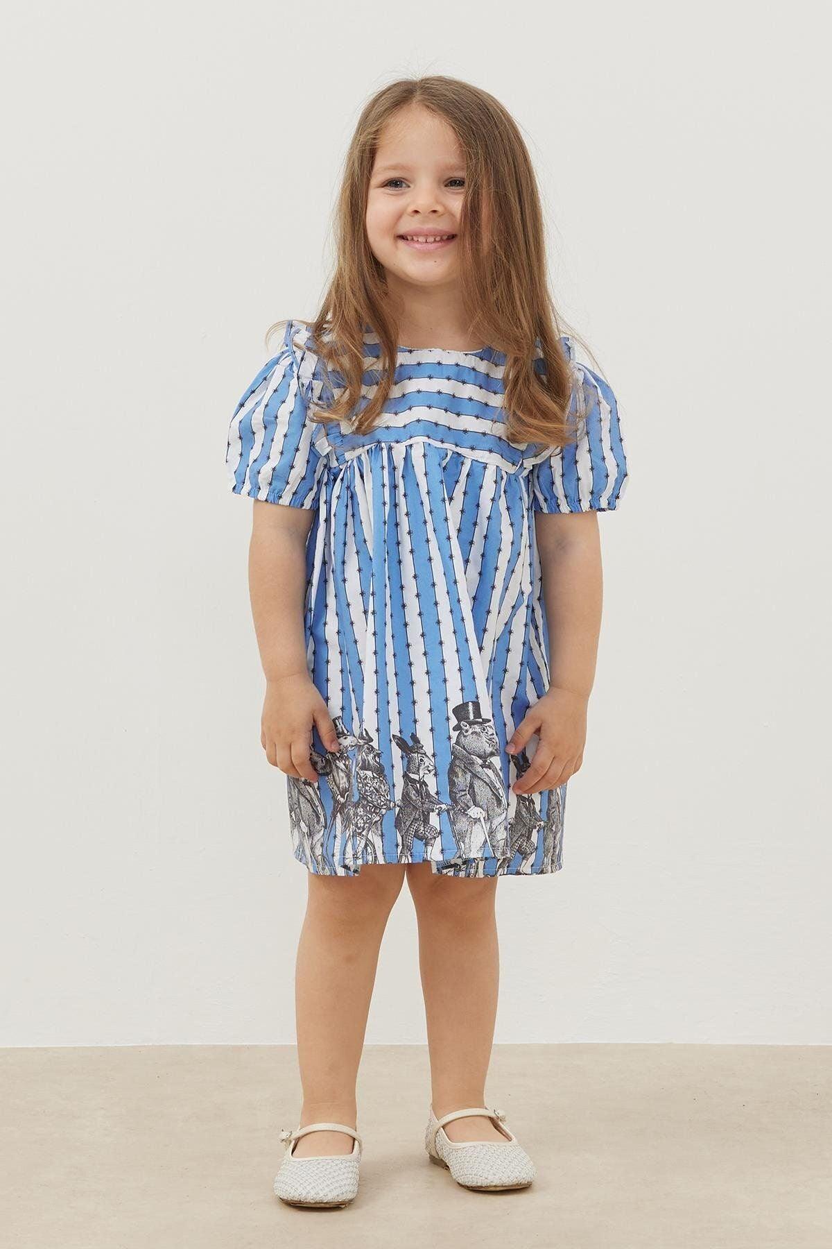 Blue Striped Dress with Ruffle Detail