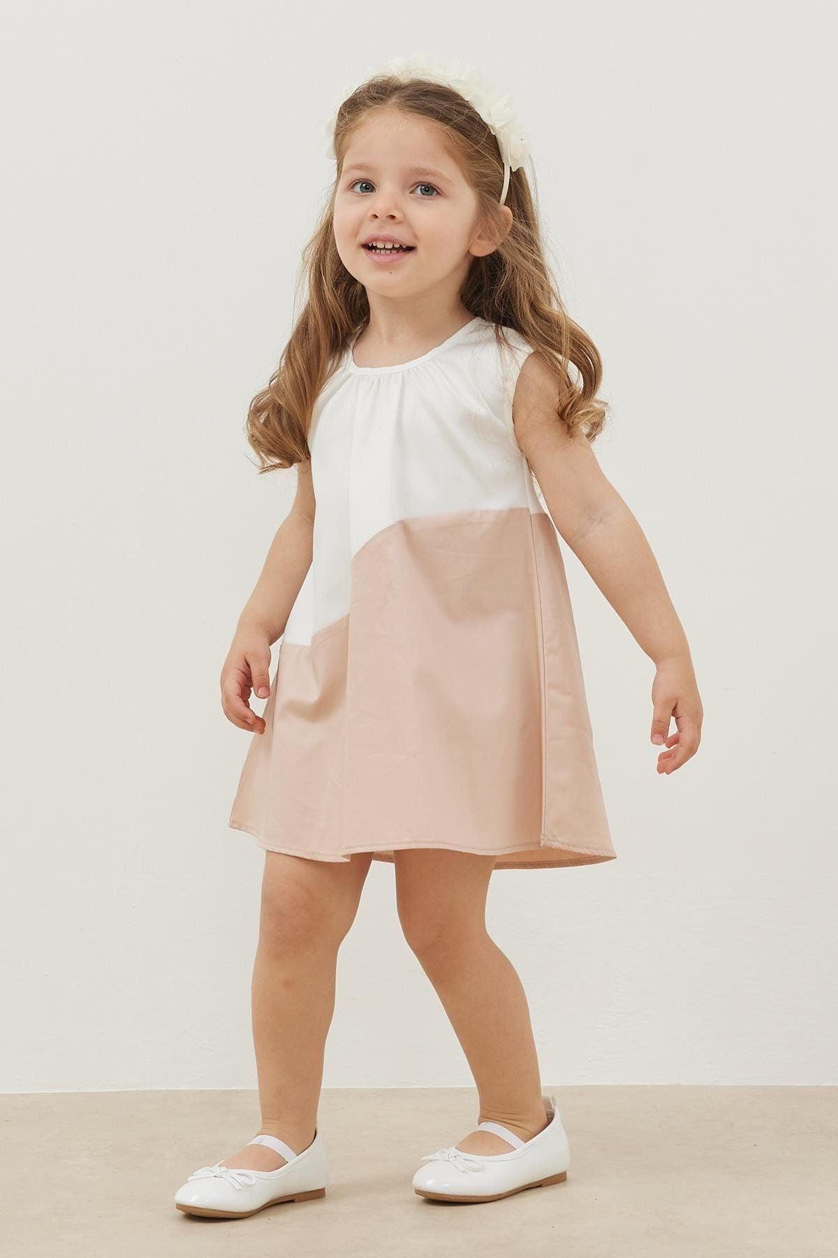 Garnili Çocuk Elbise Pudra