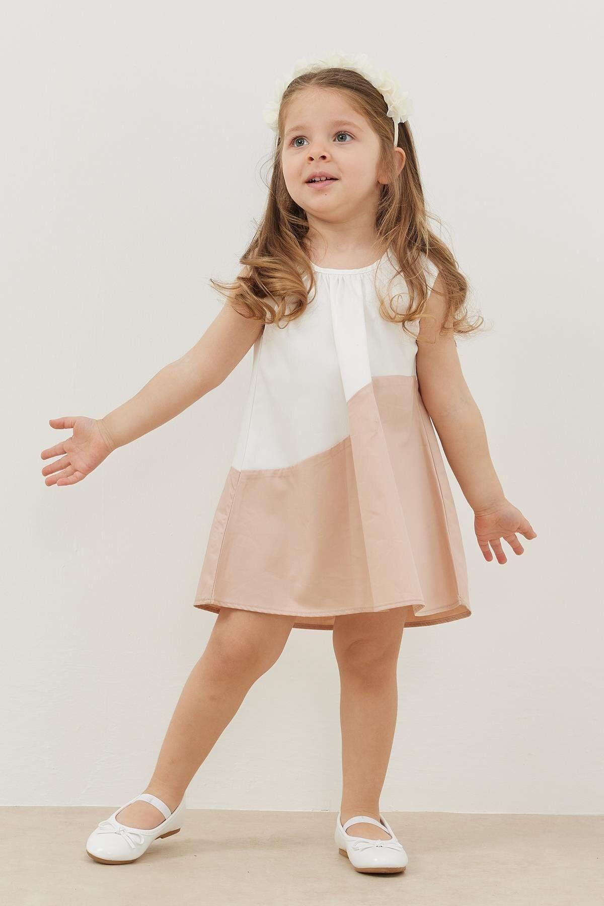 Garnili Çocuk Elbise Pudra