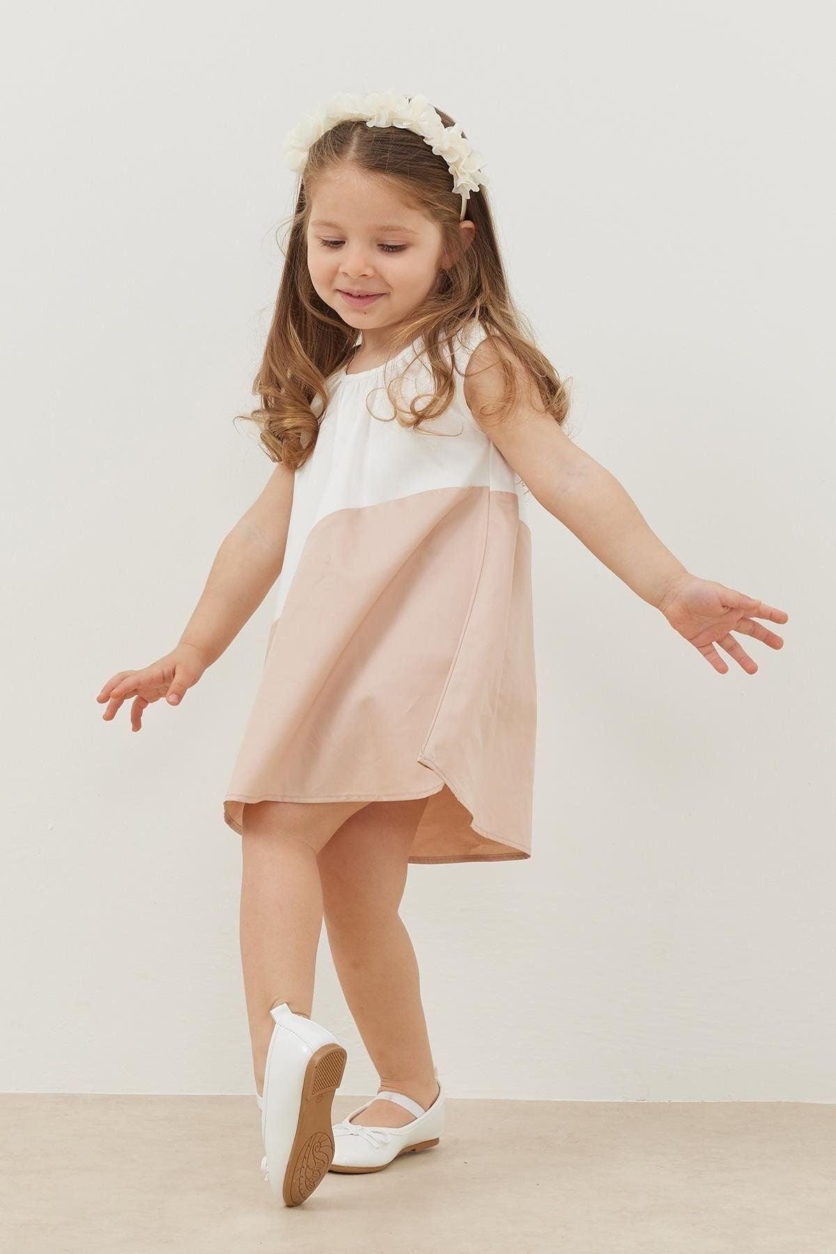 Garnili Çocuk Elbise Pudra