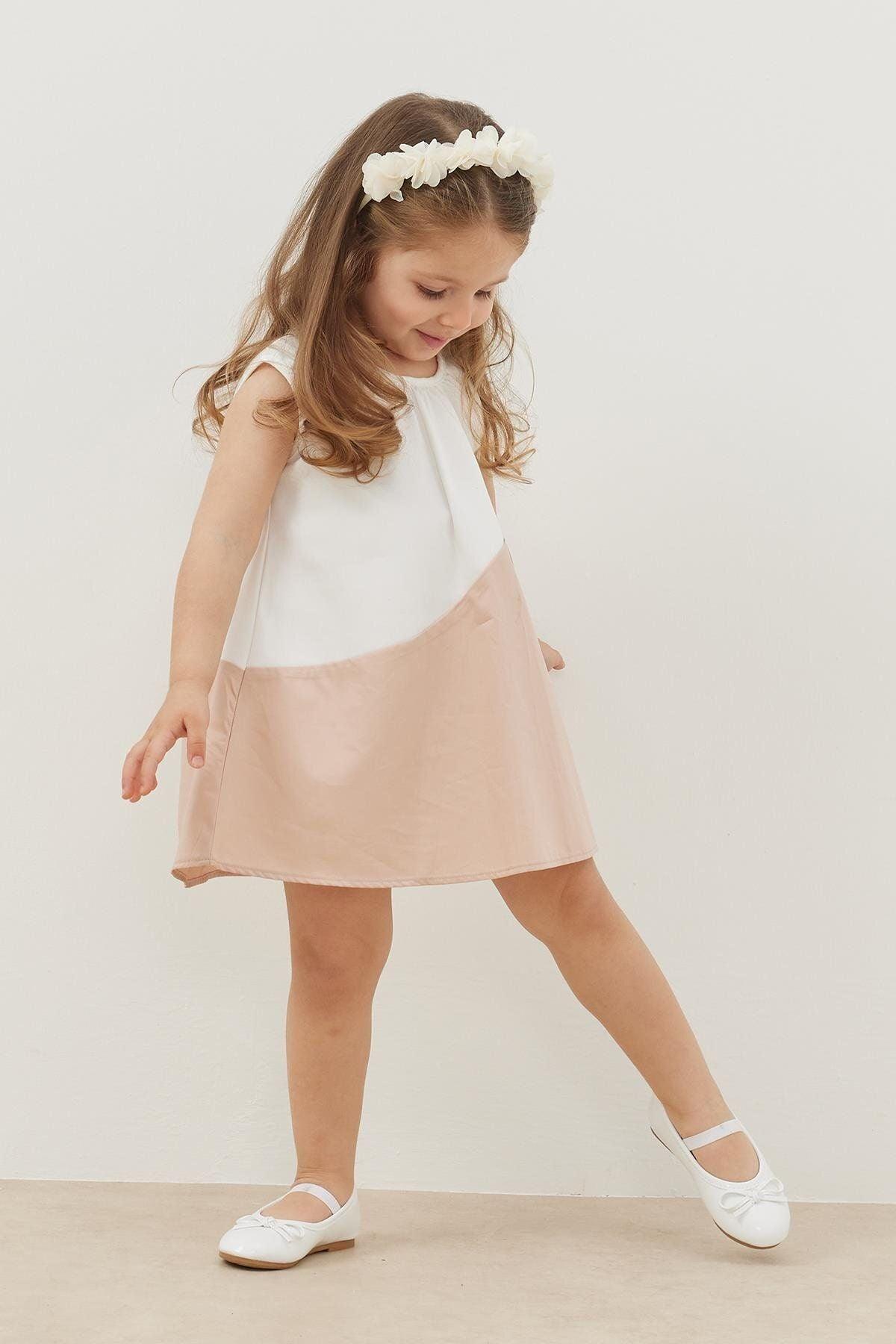 Garnili Çocuk Elbise Pudra