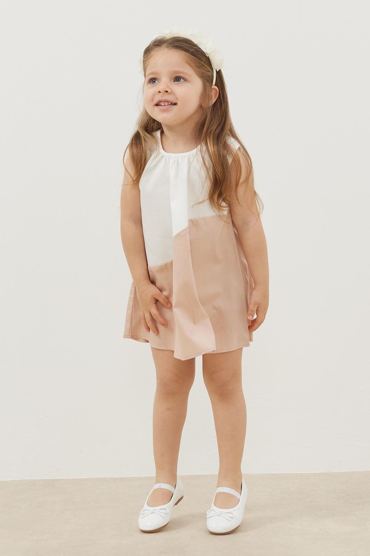 Garnili Çocuk Elbise Pudra