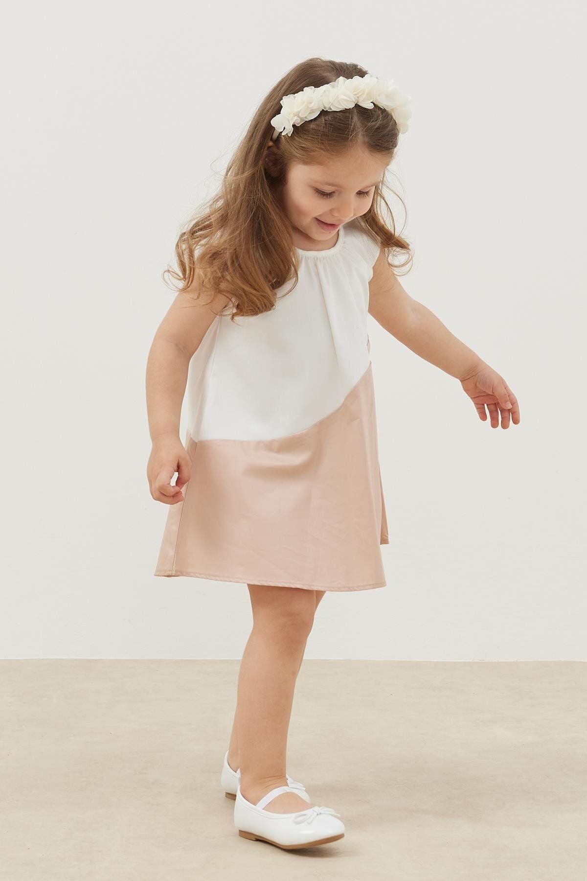 Garnili Çocuk Elbise Pudra