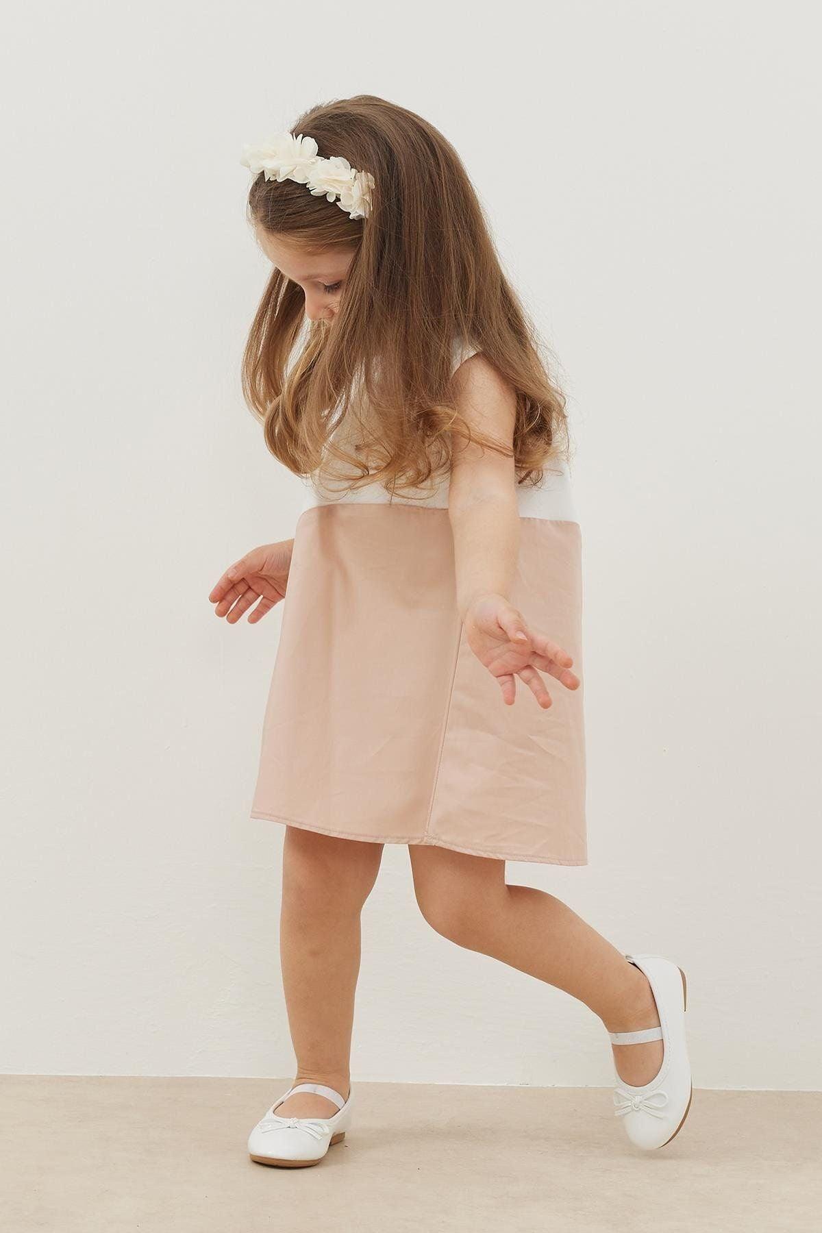 Garnili Çocuk Elbise Pudra