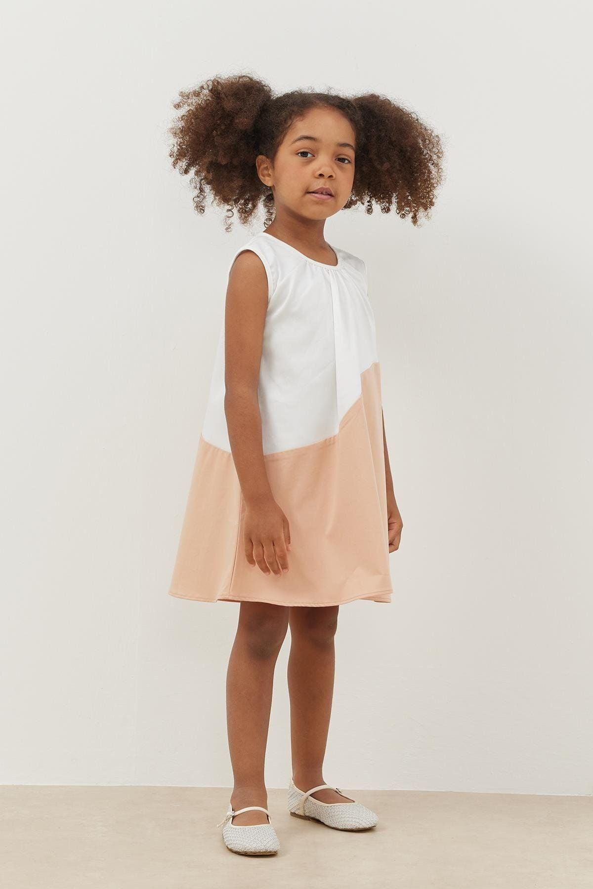 Garnili Çocuk Elbise Somon