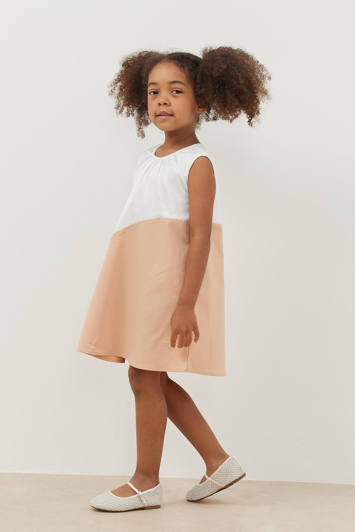 Garnili Çocuk Elbise Somon